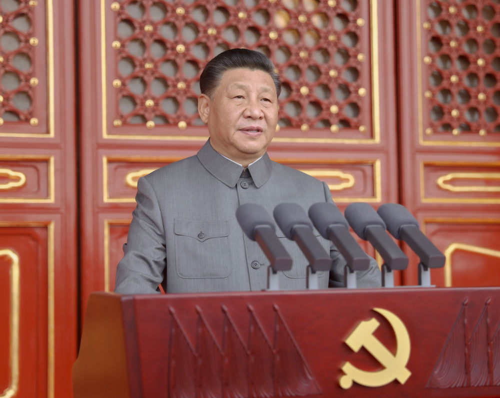 2021年7月1日，慶祝中國共產(chǎn)黨成立100周年大會在北京天安門廣場隆重舉行。習近平發(fā)表重要講話。新華社記者 鞠鵬 攝