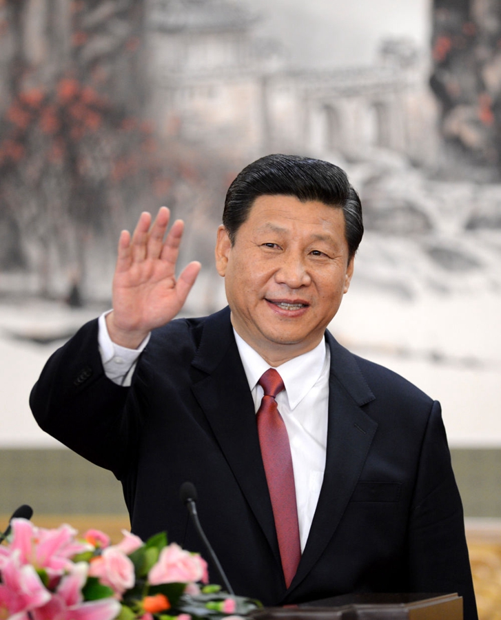 2012年11月15日，剛剛在中共十八屆一中全會上當選中共中央總書記的習近平在北京人民大會堂同采訪十八大的中外記者親切見面。新華社記者 謝環(huán)馳 攝