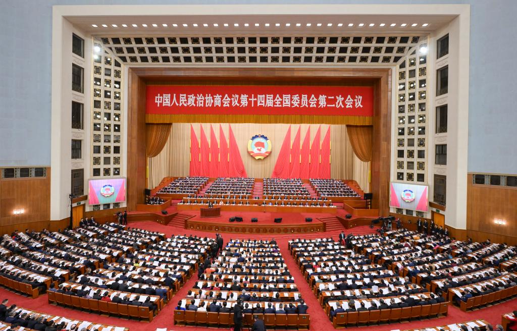 3月4日下午，中國人民政治協(xié)商會議第十四屆全國委員會第二次會議在北京人民大會堂開幕。 新華社記者 李賀 攝