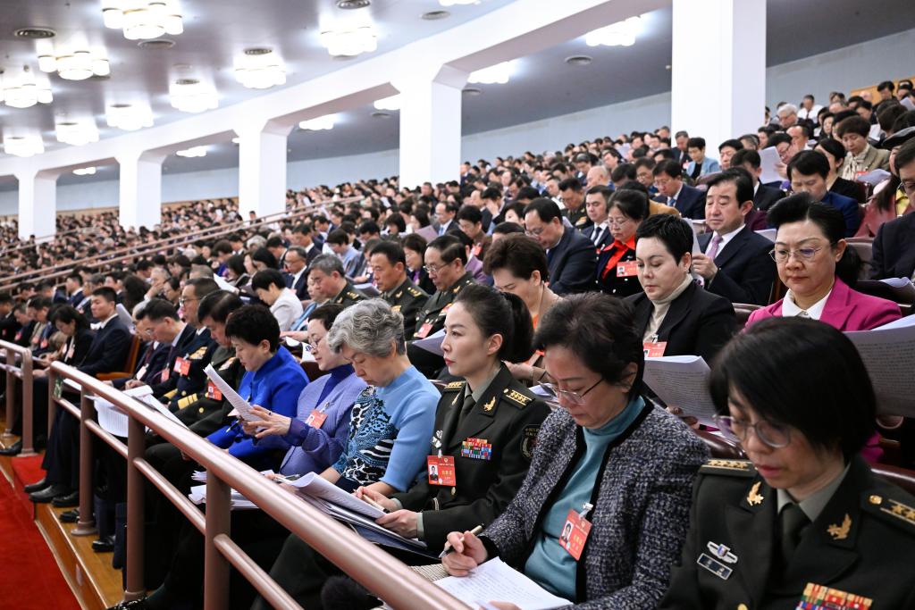 3月5日，第十四屆全國人民代表大會第二次會議在北京人民大會堂開幕。這是全國政協(xié)委員列席大會。新華社記者 申宏 攝