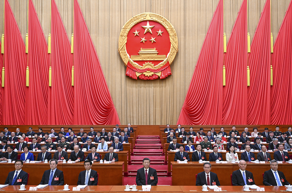 3月5日，第十四屆全國人民代表大會第二次會議在北京人民大會堂開幕。黨和國家領(lǐng)導人習近平、李強、王滬寧、蔡奇、丁薛祥、李希、韓正等出席大會。新華社記者 李學仁 攝