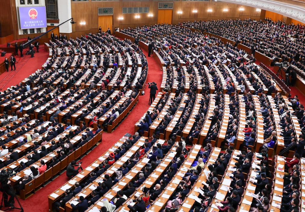 3月8日，十四屆全國(guó)人大二次會(huì)議在北京人民大會(huì)堂舉行第二次全體會(huì)議。新華社記者 劉續(xù) 攝