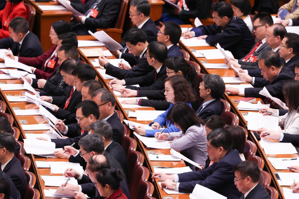 3月8日，十四屆全國(guó)人大二次會(huì)議在北京人民大會(huì)堂舉行第二次全體會(huì)議。新華社記者 王婧嬙 攝