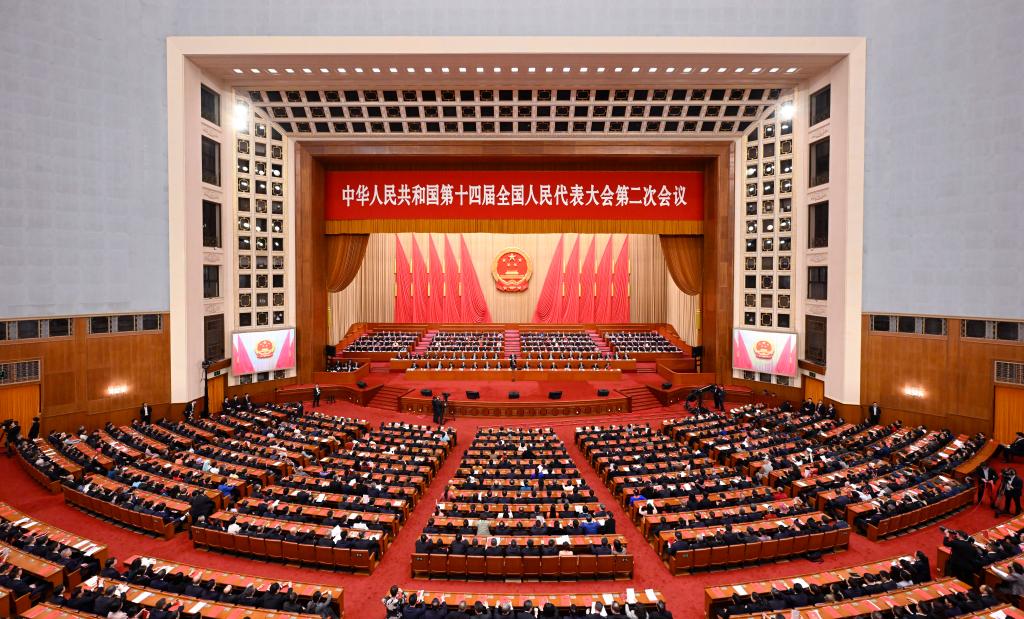 3月11日，第十四屆全國人民代表大會第二次會議在北京人民大會堂舉行閉幕會。新華社記者 申宏 攝
