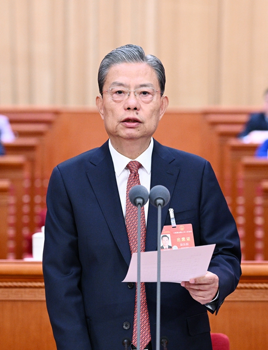 3月11日，第十四屆全國人民代表大會第二次會議在北京人民大會堂舉行閉幕會。趙樂際主持閉幕會并講話。新華社記者 李學(xué)仁 攝