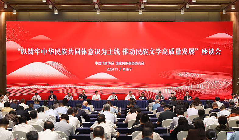 11月17日，“以鑄牢中華民族共同體意識(shí)為主線  推動(dòng)民族文學(xué)高質(zhì)量發(fā)展”座談會(huì)在廣西南寧舉行