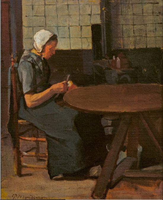 蒙德里安，《拿著紗錠的女人》，約1893-1896年，布面油畫，佩斯畫廊提供（貝耶勒基金會展品）