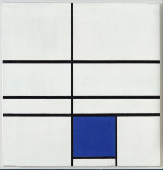 蒙德里安，《雙線藍構圖》，1936年，布面油畫，貝耶勒基金會藏（貝耶勒基金會展品）